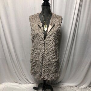 Faux Fur Vest Womens Size Medium Gray Gold Sequens Pockets Satin Lining